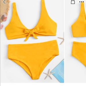 SHEIN - Plus Tie Front Top With High Waist Bikini